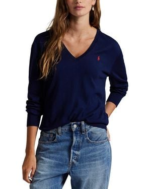 Polo Ralph Lauren Relaxed Cotton V-Neck Sweater - Blue