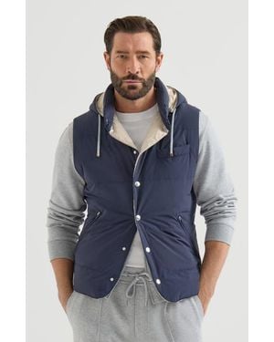 Brunello Cucinelli Bonded Nylon Down Vest With Detachable Hood - Blue