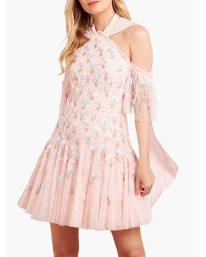 Needle & Thread Dandelion Ditsy Halter-Neck Mini Dress - Pink