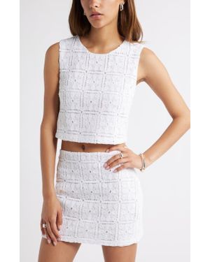 Open Edit Sleeveless Lace Tank Top - White