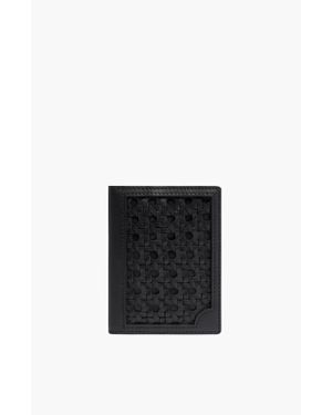 Aviteur Double Calfskin Paglia Di Vienna Weave Passport Holder - Black