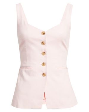 Open Edit Button Front Linen Blend Tank - Pink
