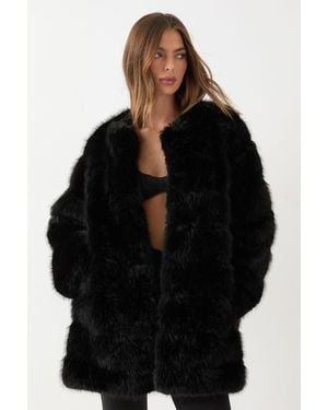 MissPap Paneled Faux Fur Coat - Black