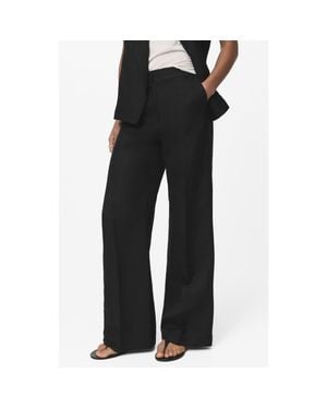 Mango Straight Leg Linen Blend Pants - Black