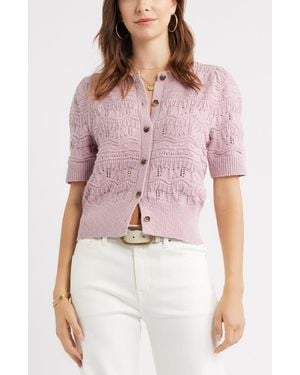 Treasure & Bond Short Sleeve Pointelle Cardigan - Red
