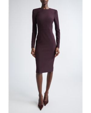 Victoria Beckham Long Sleeve Wool Blend T-Shirt Dress - Purple