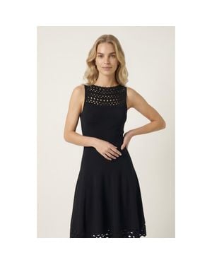 Modenaire Sleeveless High Neck Eyelet Midi Dress - Blue