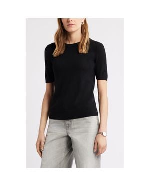 Caslon Short Sleeve Merino Wool Blend Sweater Top - Black