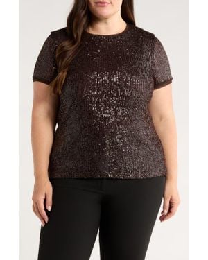 Anne Klein Short Sleeve Sequin Top - Black