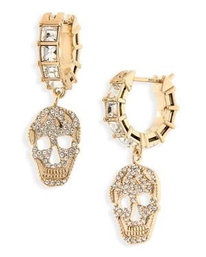 McQueen Pavé Skull Hoop Drop Earrings - Metallic