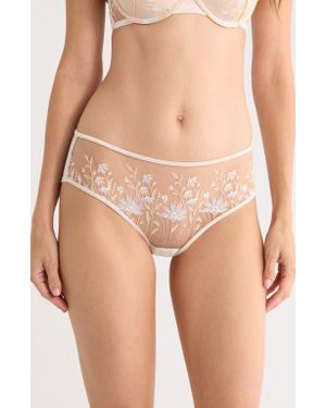 Etam Champetre Embroidered Satin & Mesh Briefs - Pink