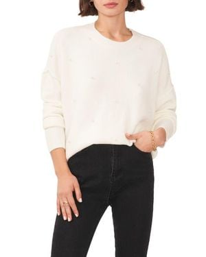 Chaus Pearly Baubles Cozy Crewneck Sweater - White