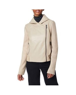 Bernardo Faux Leather & Knit Moto Jacket - Natural