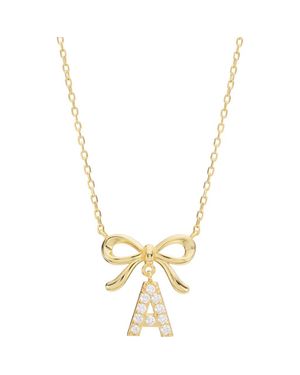 ATHRA LUXE Cubic Zirconia Bow Initial Pendant Necklace - Metallic