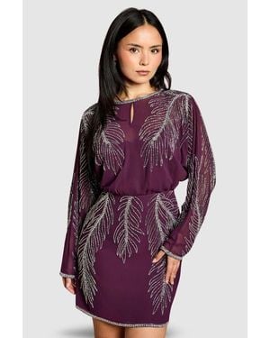 Coast Petite Feather Embellished Mini Dress - Purple