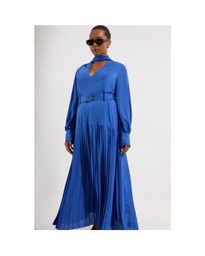 Karen Millen Georgette Mix Midi Dress - Blue