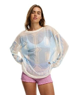 Cotton On The Long Sleeve Mesh Graphic Tee - Blue