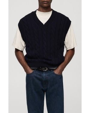 Mango Cable Stitch Sweater Vest - Blue