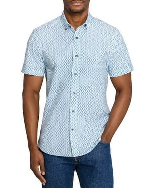 Con.struct Slim Fit Zig Zag Woven Short Sleeve Basic Shirt - Blue
