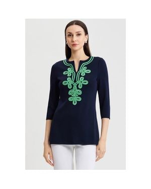 Ming Wang Classic Soutache Soft Knit Tunic - White
