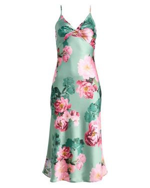 Emerald Sundae Floral Print Twist Front Satin Slipdress - White