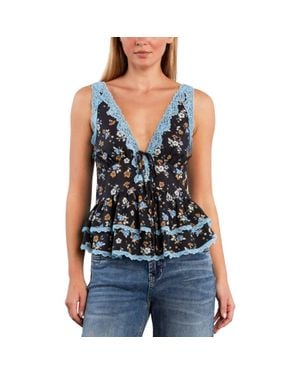 Billy T Lace Trim Cotton Blend Top - Blue