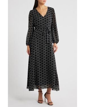 Halogen® Abstract Print Long Sleeve Dress - Black