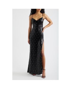 Emerald Sundae Sequin Faux Pearl Lace Up Gown - Black