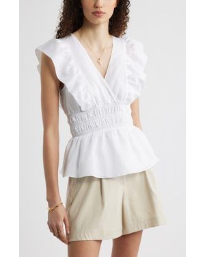 Nordstrom Smocked Waist Flutter Sleeve Peplum Top - White