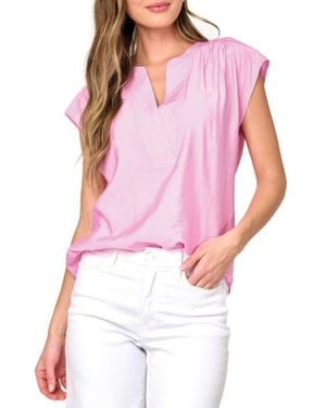 Gibsonlook Split Neck Cap Sleeve High-Low Top - Pink