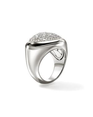 John Hardy Pebble Ring, Sterling, Diamonds - Metallic