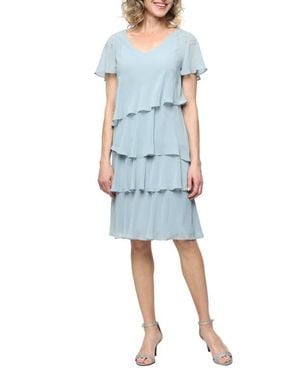 Sl Fashions Beaded Tiered Chiffon Dress - Blue
