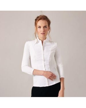 Anne Fontaine Collar Clodie Pleated Cotton Shirt With Pointed Collar - White