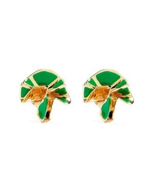 Sterling King Delphinium Enamel Stud Earrings - Green