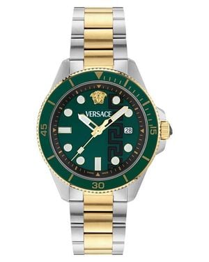 Versace Greca Force Two-Tone Bracelet Watch, 42Mm - Green