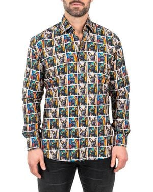 Maceoo Fibonacci Puppy Portrait Contemporary Fit Button-Up Shirt - Gray