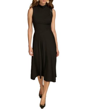 Donna Karan Faux Leather Trim Midi Dress - Black