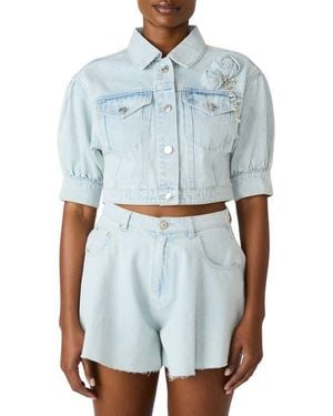 Steve Madden Serafina Short Sleeve Crop Denim Jacket - Blue