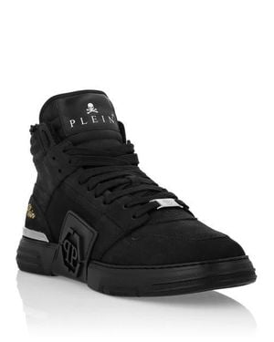 Philipp Plein Suede &Amp; Shearling Mid Top Sneakers Phantom Kick - Black