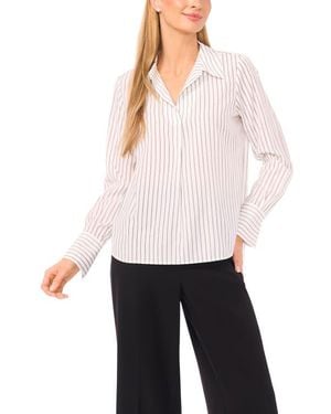 Halogen® Stripe Johnny Collar Shirt - White
