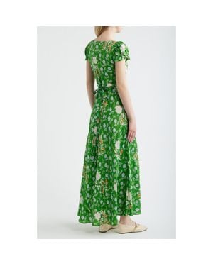 Doen Valerine Print Ruffle Silk Blend Maxi Dress - Green