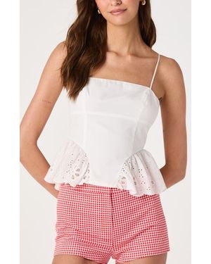 Astr Teale Eyelet Cotton Peplum Top - White