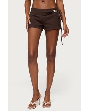 Edikted Vikkie Beaded Waist Low Rise Linen Blend Shorts - Brown