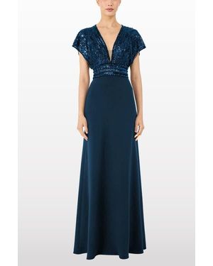 Jenny Packham Cary Sequin V-Neck Maxi Dress - Blue