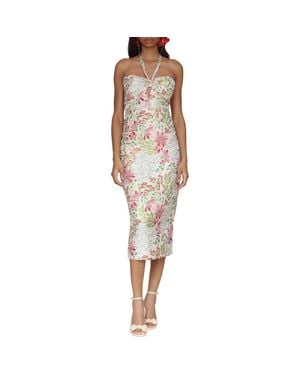 Avec Les Filles Floral Brocade Halter Neck Midi Dress - Multicolor