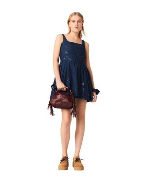 Maje Flared Embroidered Denim Dress - Blue