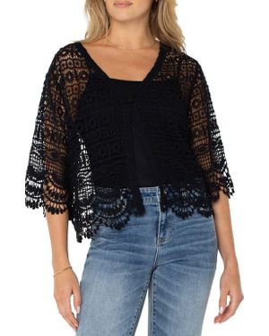 Liverpool Los Angeles Short Sleeve Lace Cardigan - Black