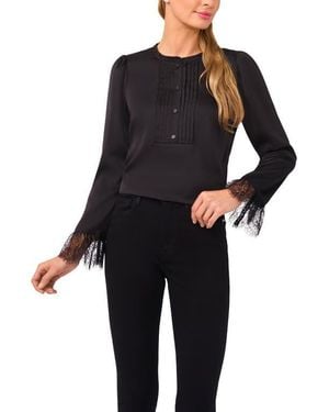 Cece Pintuck Lace Trim Top - Black