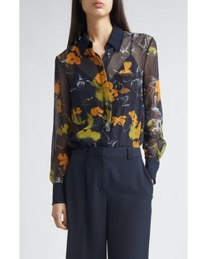 Jason Wu Shadow Floral Georgette Button-Up Shirt - Black