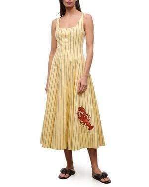 STAUD Wells Stripe Stretch Cotton Poplin Midi Dress - Metallic